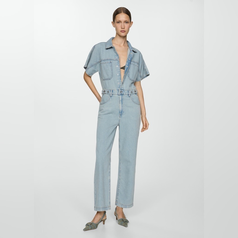 Mango Light Blue Denim Jumpsuit NWT